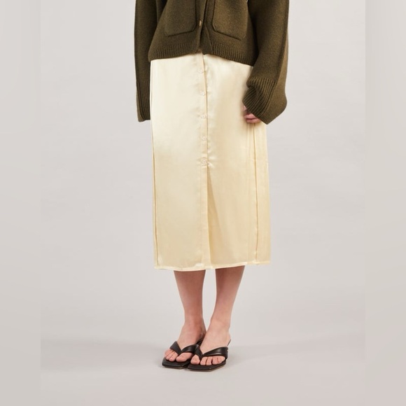 NWT Acne Studios Idella Satin Silk Button Midi Slip Skirt Butter Straw Yellow - Picture 2 of 11